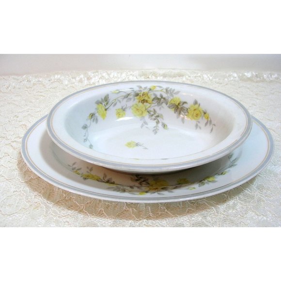 Charles Ahrenfeldt Limoges Oval Platter And Oval Bowl, Yellow Roses - Picture 3 of 6